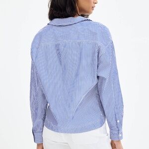 Ralph Lauren Striped Blouse Poplin Boxy-fit Size Medium Blue White